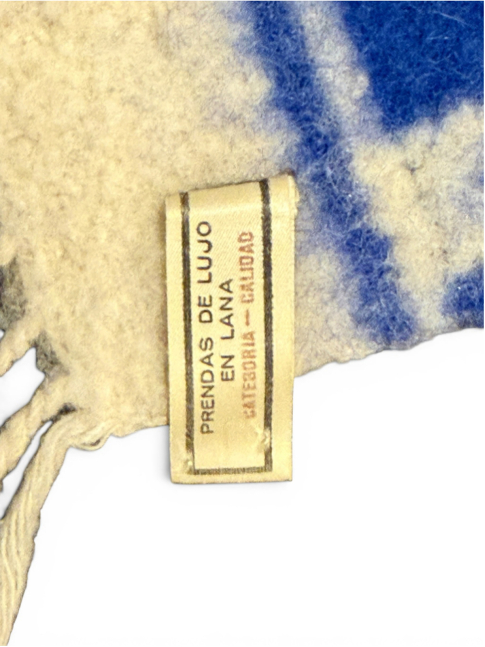 Vintage La Luz S.A. Peruvian Alpaca Wool Poncho Blue/Cream Fringe Adult Unisex - Picture 5 of 6